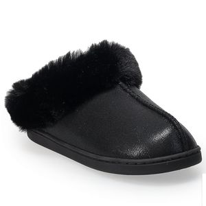 Cozy Shimery Black Lauren Conrad Women's Metallic Faux Fur-Lined Clog Slippers